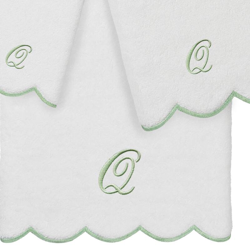 Authentic Hotel and Spa 100% Turkish Cotton Green ADORNIA Scallop Personalized 3 Piece Towel Set - 3 Piece Set