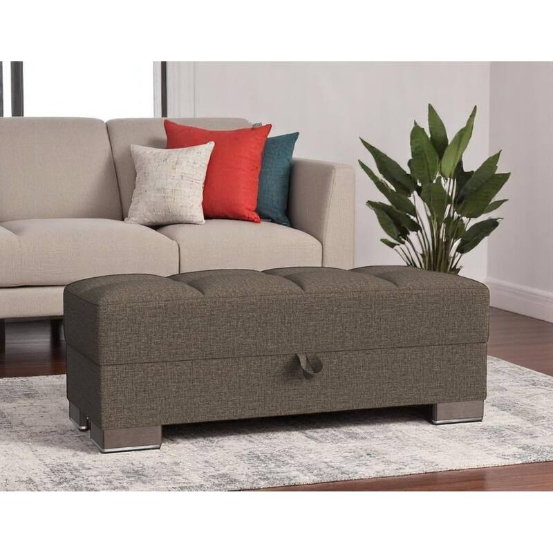 HomeRoots 52" Brown Chenille Tufted Storage Ottoman - Brown - 52' X '18.5' X '21