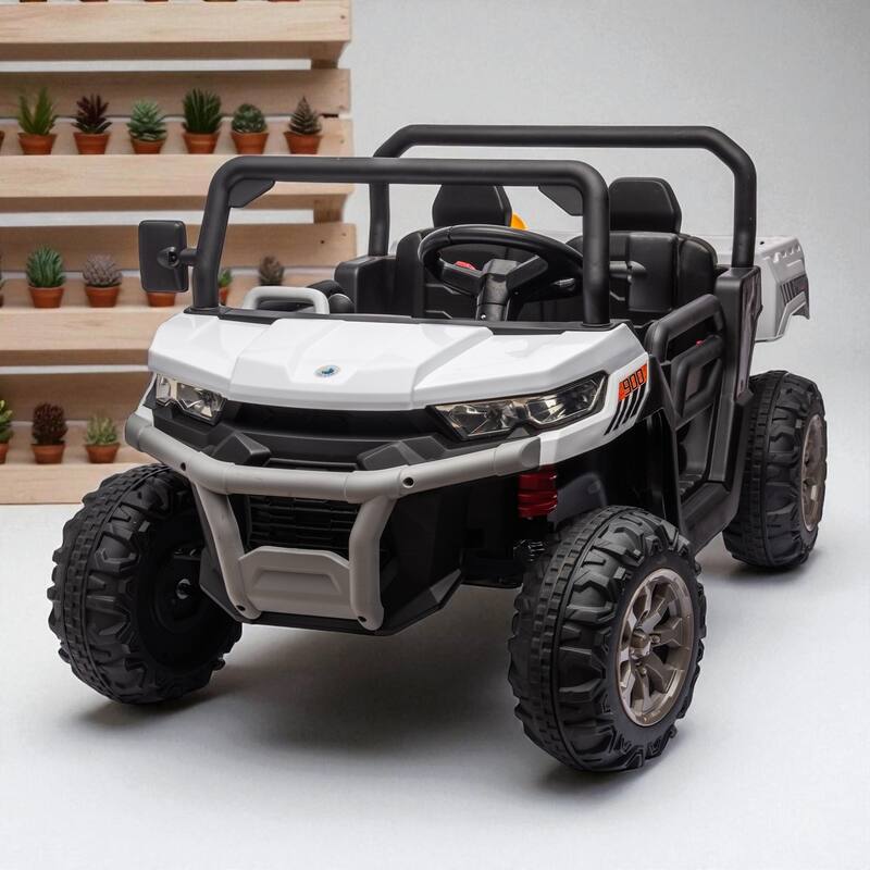 24V Two-Seater Ride-On Dump Truck with Remote Control, 2x200W Motor, Dump Bed/Shovel, Bluetooth, MP3 for Kids 3-8 - White