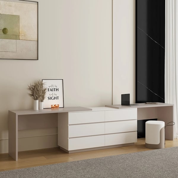 Modern Home Office Expandable Dresser Desk Combo with Drawers