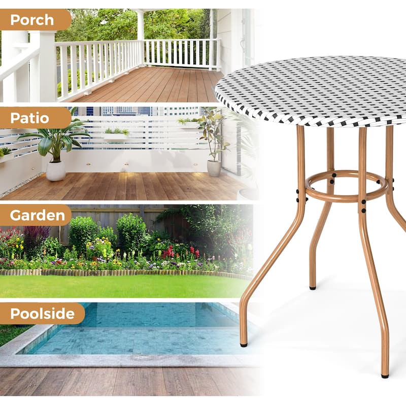 Gymax 3 Piece French Bistro Table Chair Set Outdoor Wicker Round Table