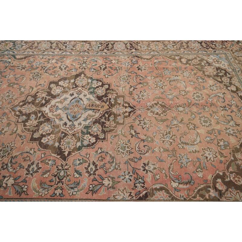 Traditional Mashad Persian Vintage Area Rug Handmade Wool Carpet - 6'5" x 10'1"