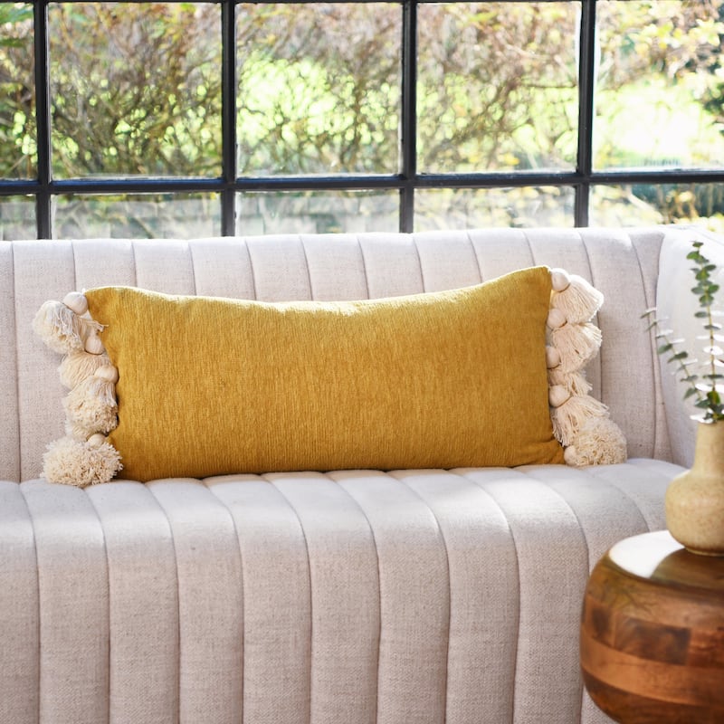 Cotton Chenille Lumbar Pillow with Tassels