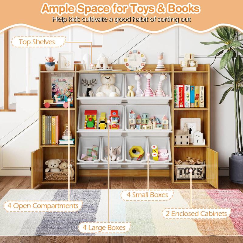 Costway Kids Toy Storage and Bookshelf with 8 Boxes Open Shelves & 2 - See Details