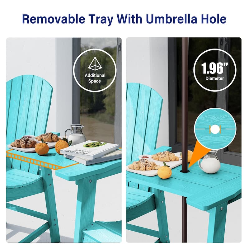 WINSOON 3PCs Tall Adirondack Chairs, Weather Resistant HIPS Balcony Chairs with Connecting Tray and Umbrella Hole