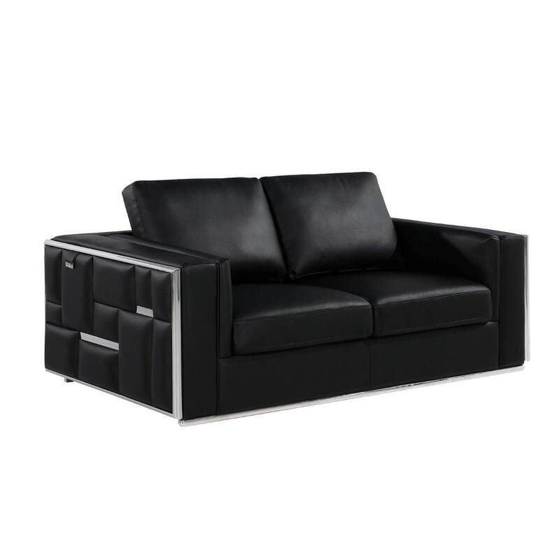 HomeRoots Two Piece Indoor Black Italian Leather Four Person Seating Set