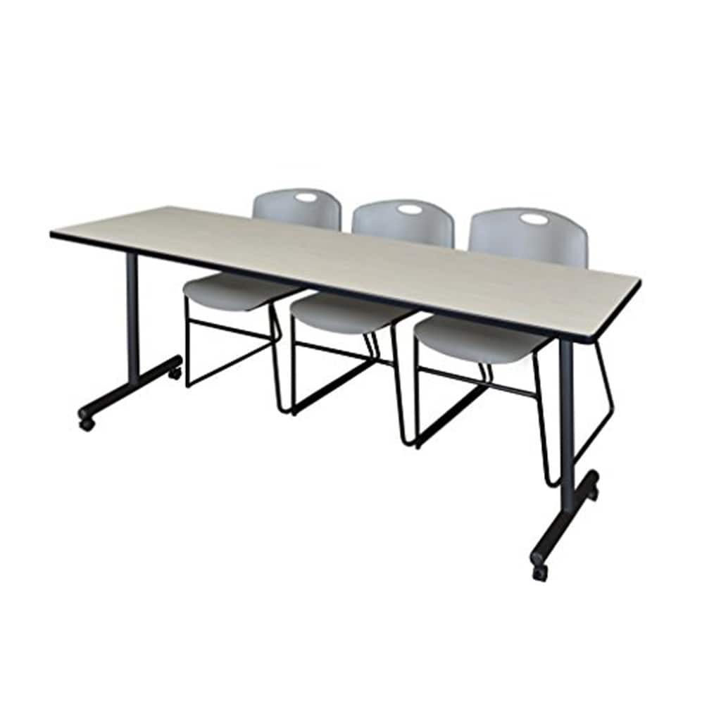 84" x 24" Mobile Training Table- Maple & 3 Stack Chairs- Grey