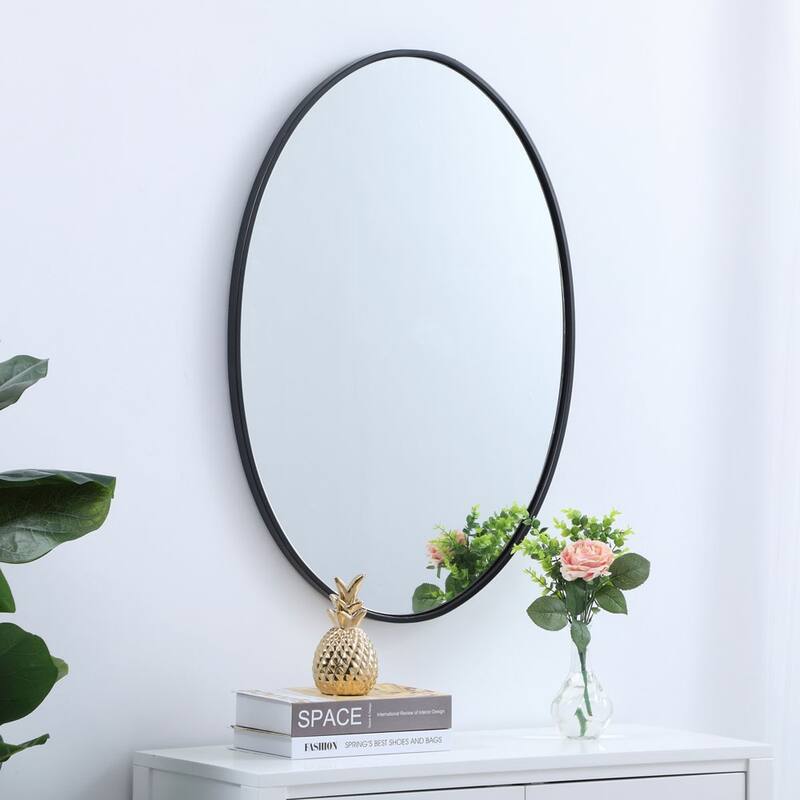 Elegant Lighting 34 Inch Oval Mirror with Metal Frame