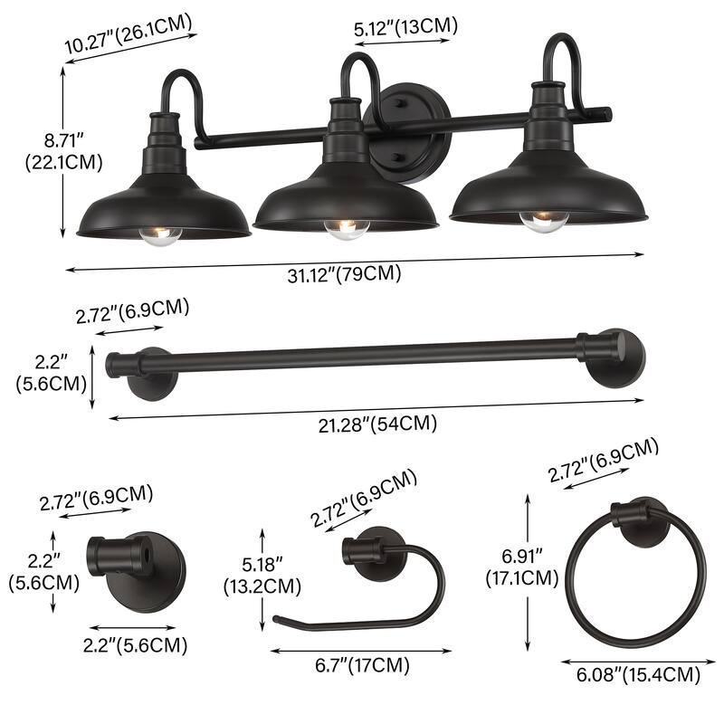 Black Finish Industrial 3-light Metal Vanity Light