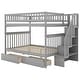 preview thumbnail 14 of 16, Full Over Full Solid Wood Bunk Bed with Two Drawers and Storage Staircase, High Guardrail