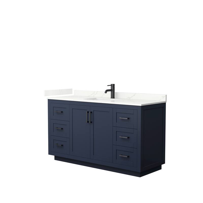 Miranda 60-inch Single Vanity, Quartz Top - Dark Blue, Black Trim, Giotto Quartz Top