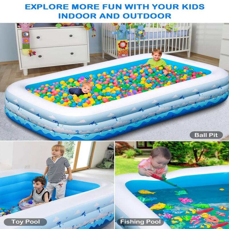 Large Inflatable Pool with Pump – 130" x 72" x 22" Family Blow Up Pool