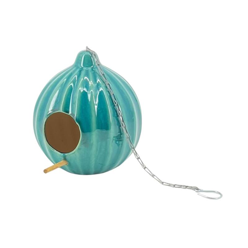 Ceramic 8-Inch Round Ruffled Birdhouse - Blue