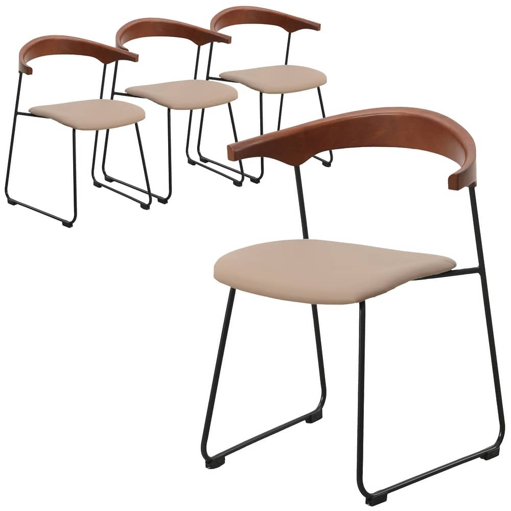 Upholstered Dining Chair in Leather with Iron Legs Set of 4 Lyra Collection