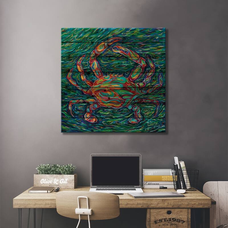 Crab Print On Wood by Estelle Grengs - Multi-Color