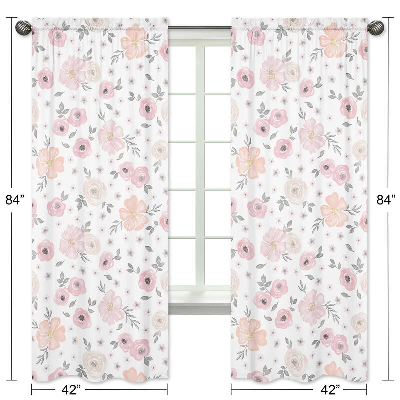 Sweet Jojo Designs Blush Pink, Grey and White Watercolor Floral Collection 84-inch Window Treatment Curtain Panel Pair