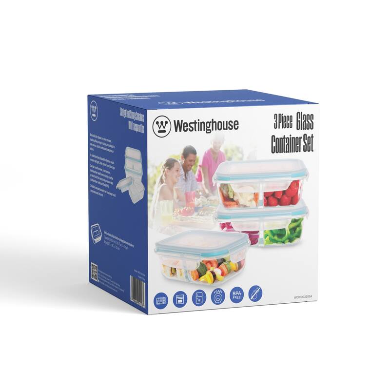 Westinghouse 3-Piece Glass Food Storage Container Set - 1050ml Each