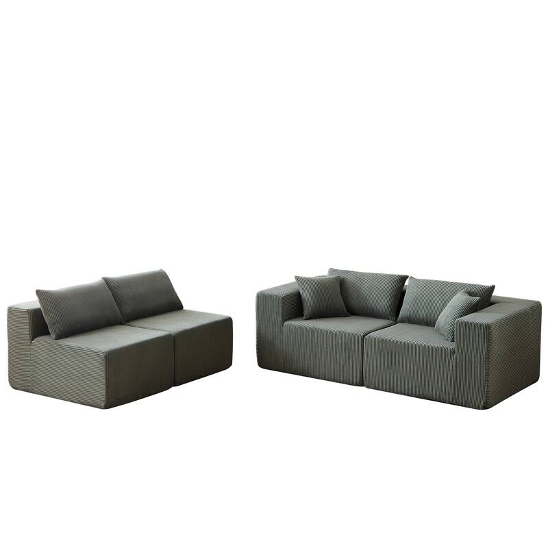 104" Corduroy Modular L-Shaped Sectional Sofa with 4-Piece Free Combination, Foam-Filled Cushions