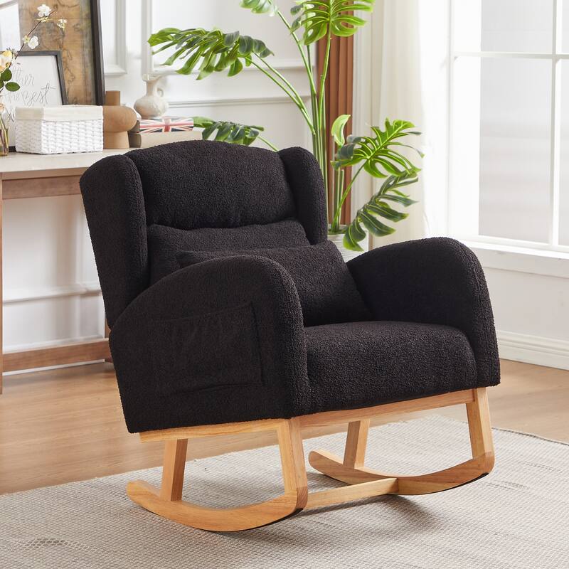 Modern Accent Rocking Chair with Pillow, High Backrest Arm Chair Accent Chair Glider Lounger with 2 Side Pockets for Living Room