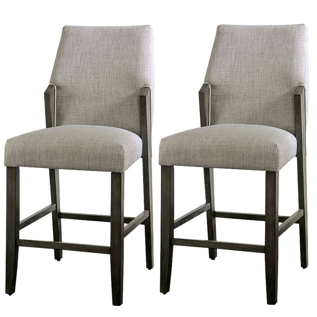 Mid Century Fabric Counter Height Chair with Extended Arms, Set of 2, Gray