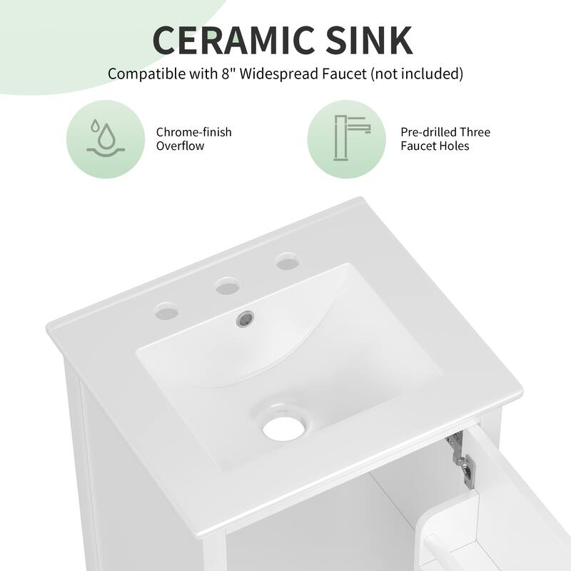 20" Bathroom Vanity with Ceramic Sink, Door Shelf Storage, Drawer, and Adjustable Foot Pads