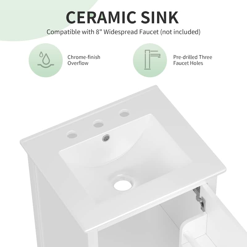 GDFStudio - Genevieve 20" Bathroom Vanity with Ceramic Sink, Soft Closing Door, Storage Rack & Drawer