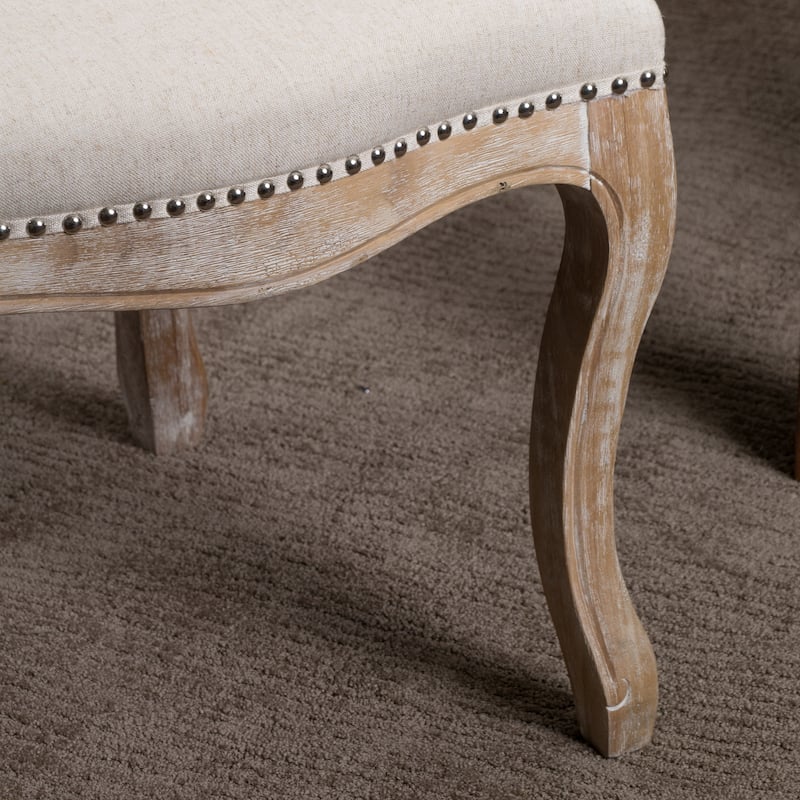 Weathered Hardwood Studded Beige Dining Chair (Set of 2) by Christopher Knight Home