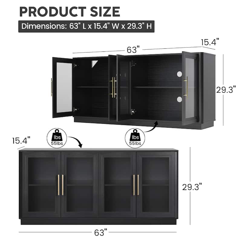 Modern Glass Door Buffet Cabinet with 4 Doors