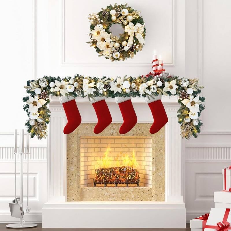6 ft Pre-Lit Christmas Garland with Lights for Indoor Outdoor Decor, White - N/A
