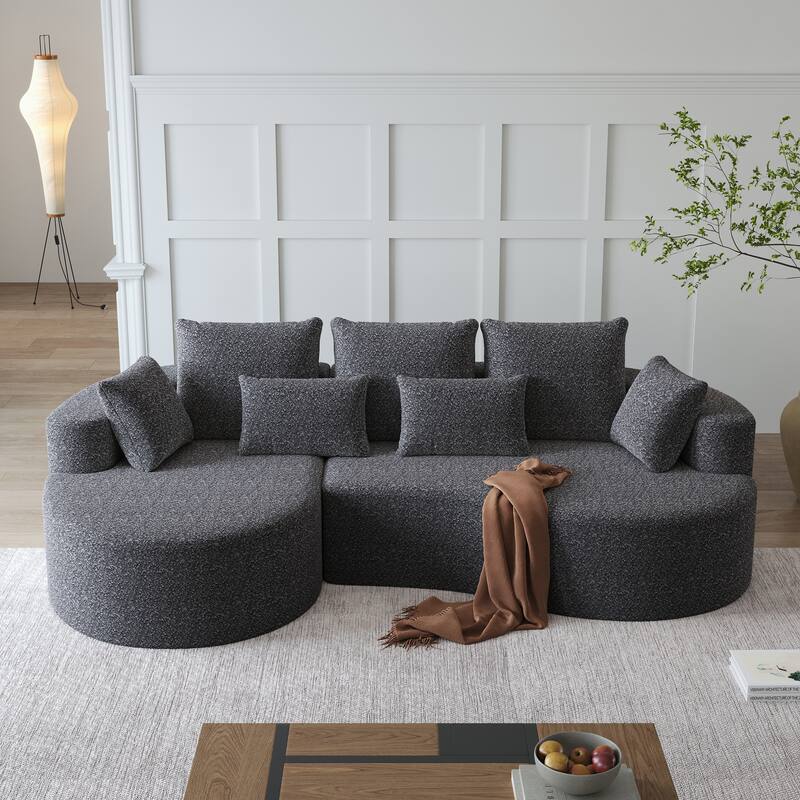 L-Shaped Curved Cloud Sectional Couch, Oversized Chenille Upholstered 4-Seater Sofa, Full Compressed Corner Sofa with 7 Pillows