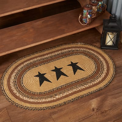 Kettle Grove Jute Rug Oval Stencil Stars w/ Pad 24x36 - 2' x 3' Oval