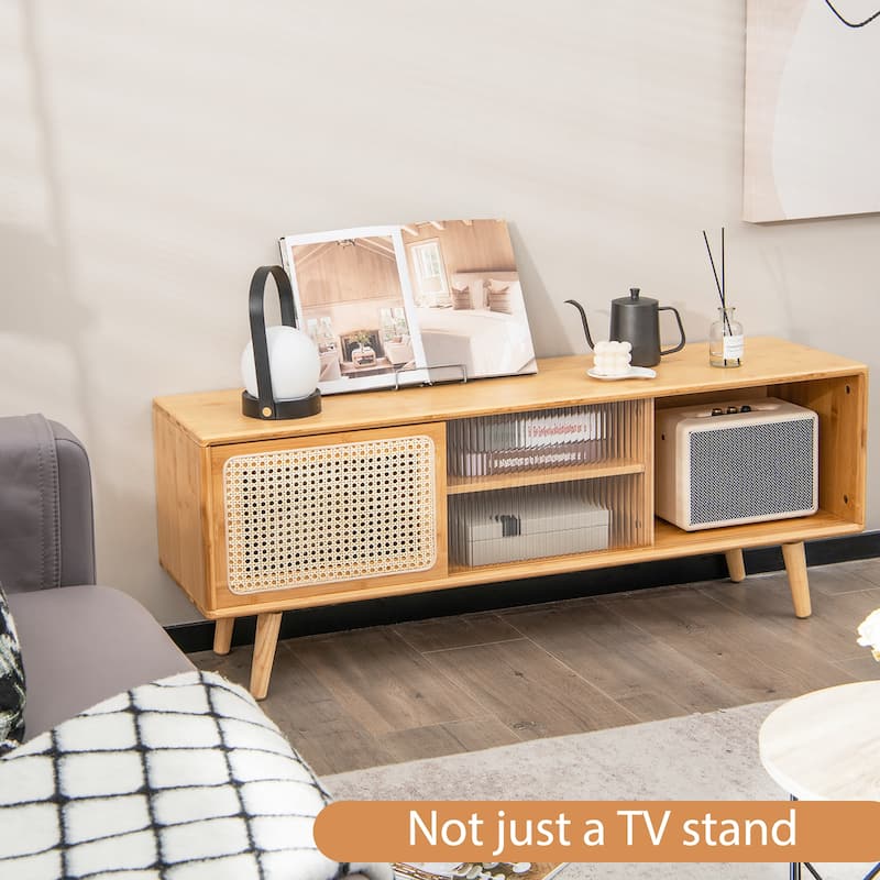 Costway Modern TV Stand Entertainment Center Media Console with Rattan
