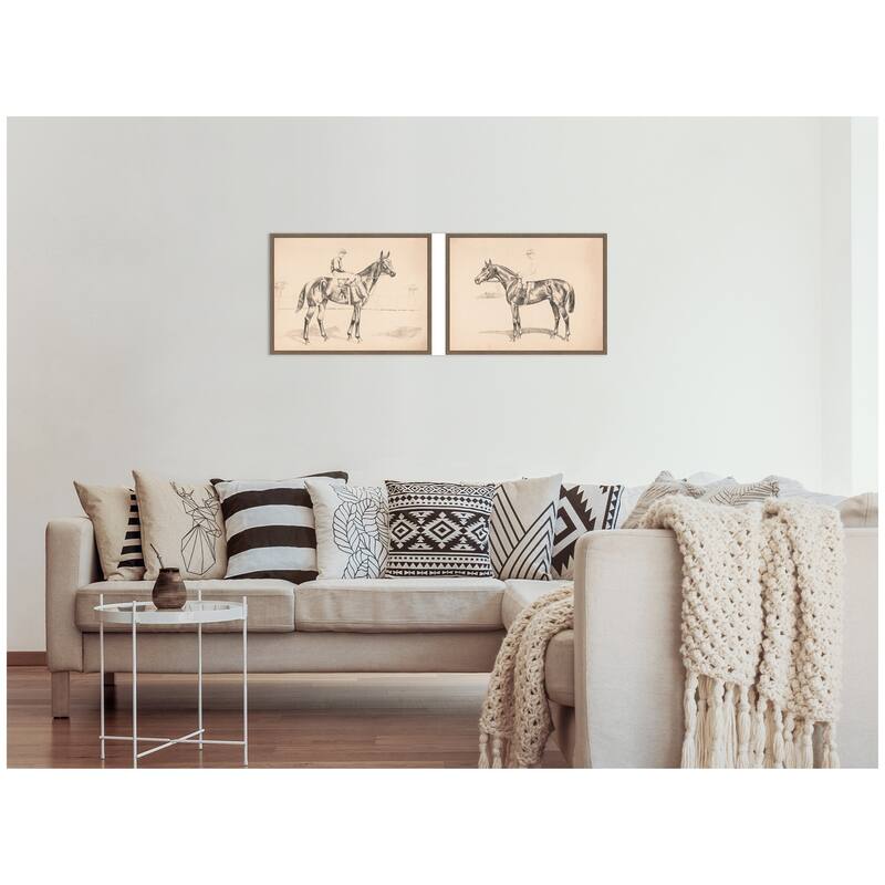 Kate and Laurel Portrait of Race Horse And Mounted Jockey 2 Piece Framed Canvas Wall Art Set by Nostalgia Prints