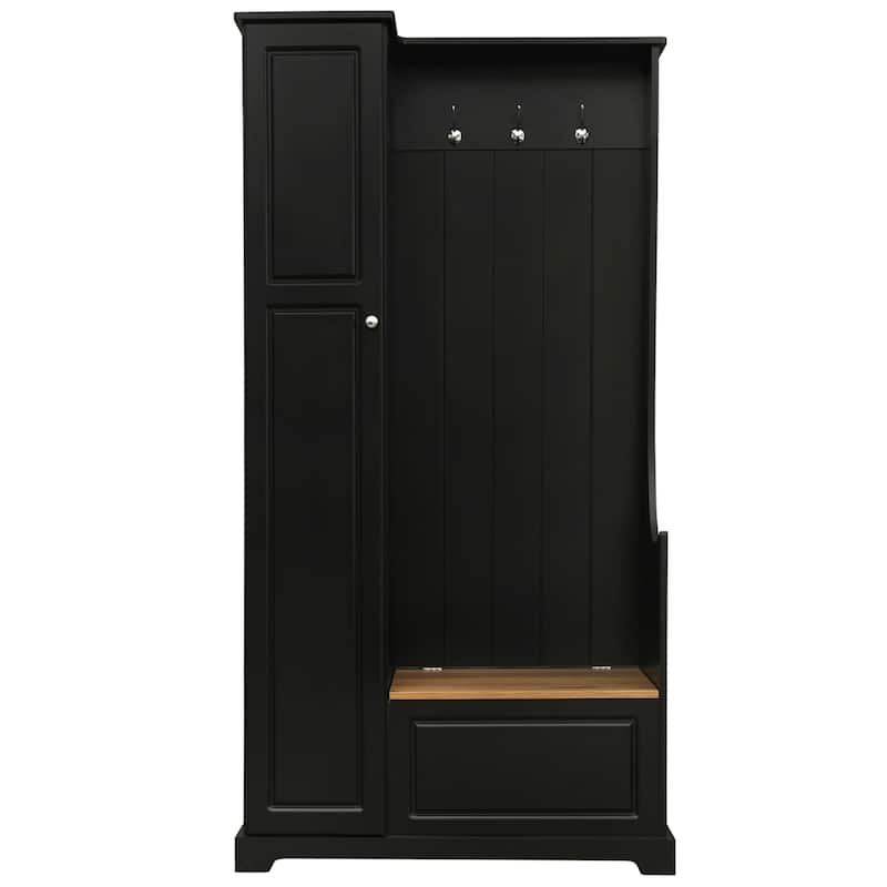 Shoe Cabinet with Flip-Up Bench, Adjustable Shelves and Hanging Hooks - 15.24"W x 47.24"H x 35.55"D