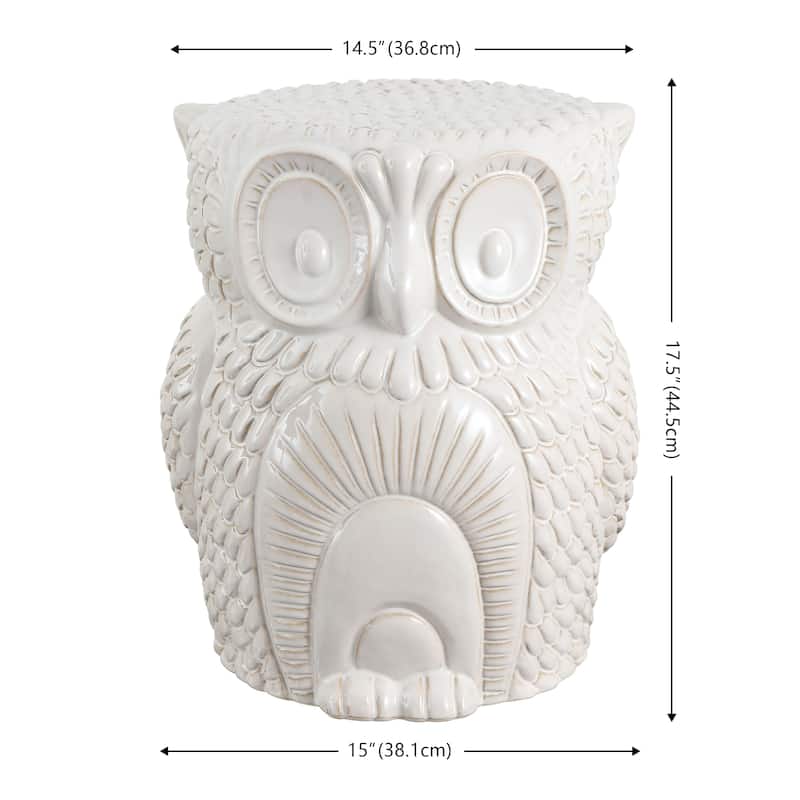 Millie 17.5" Classic Vintage Ceramic Indoor/Outdoor Owl Garden Stool, By JONATHAN Y