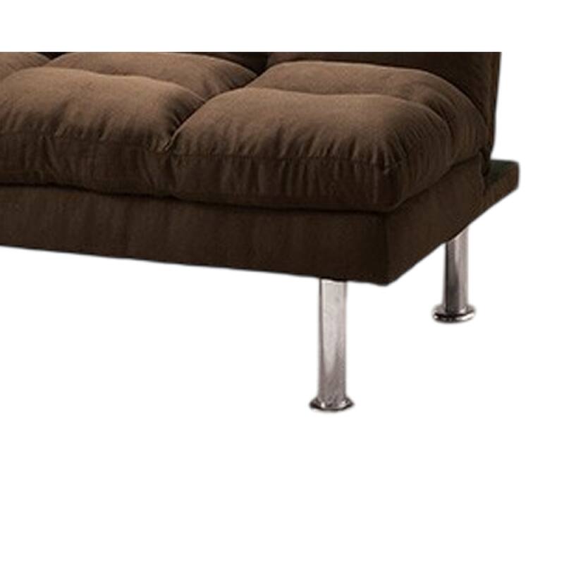 Sar Fold Out Futon Sofa Bed, Tufted Dark Brown Microfiber, Chrome Legs