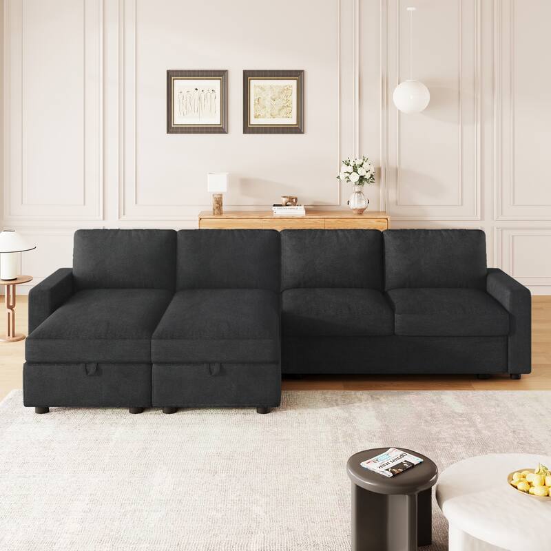 103.9" Sectional Sofa Convertible Sectional Sofa, U-shaped Sofa with Two Storage Chaise Lounges and Four USB Ports