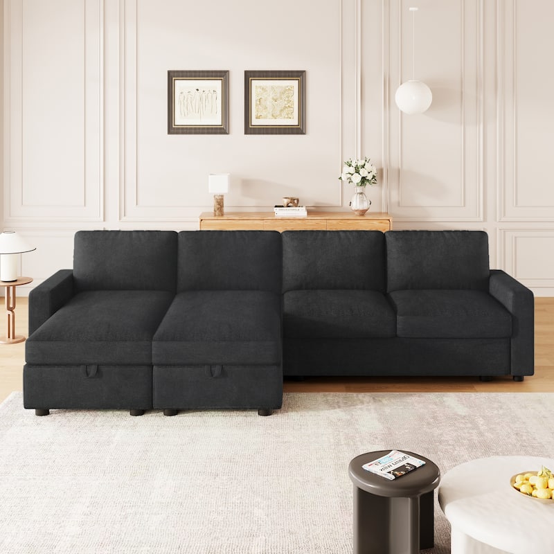 Roomfitters Convertible U-Shaped Sectional Sofa with 2 Storage Chaise Lounges and 4 USB Ports for Living Room