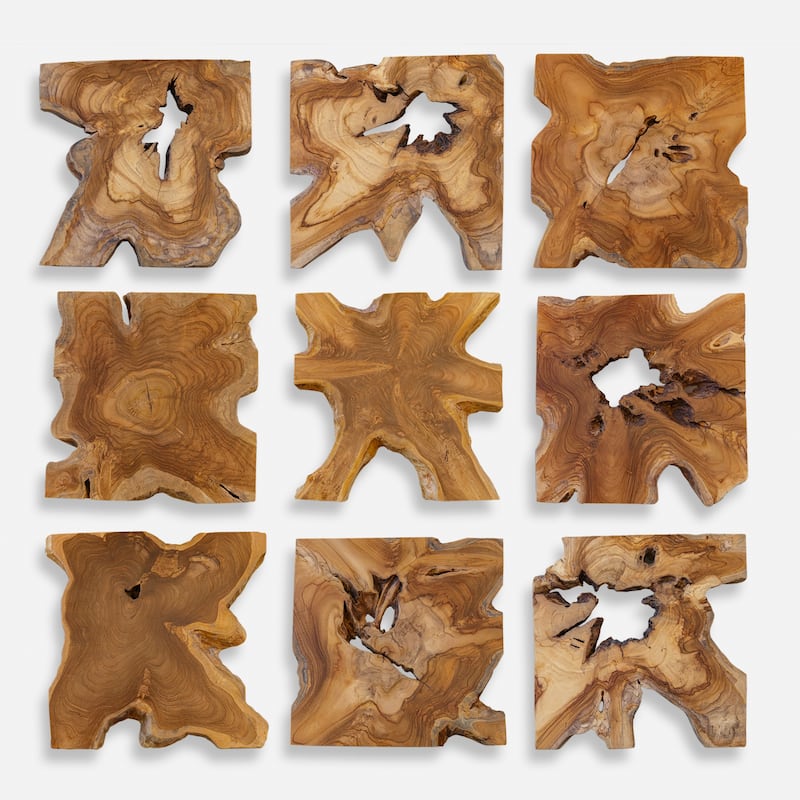 Teak Wood Cross Section Wall Art - 16" - Set of 9