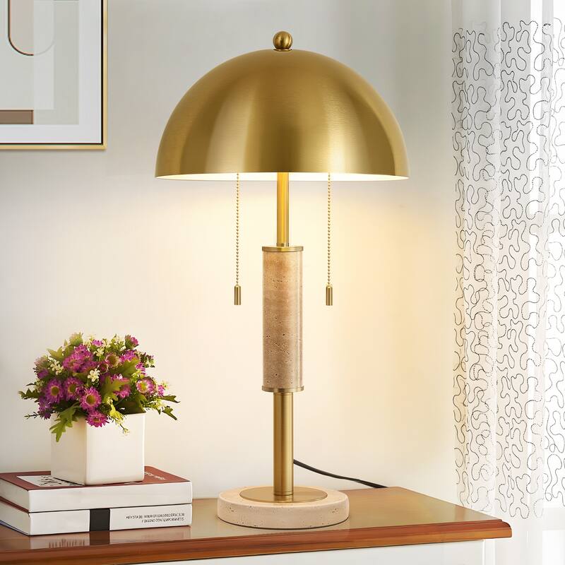 Dome Metal with Marble Base LED Table Lamp Classic Glam Bedside Lamp - 23-inch - Gold