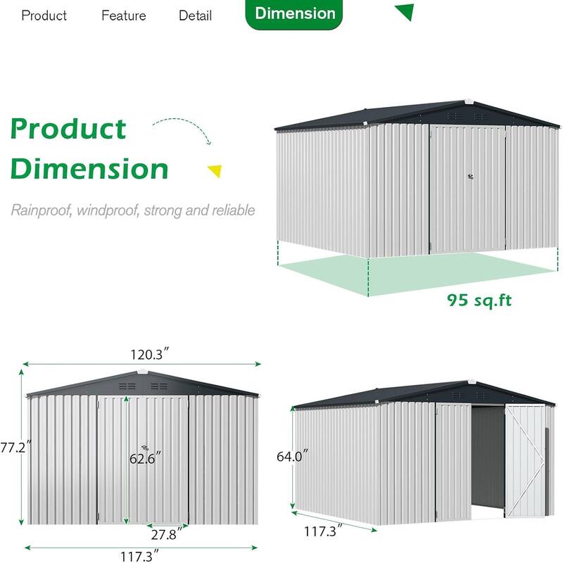 AECOJOY Outdoor Extra Large Storage Metal Shed with Lockable Doors