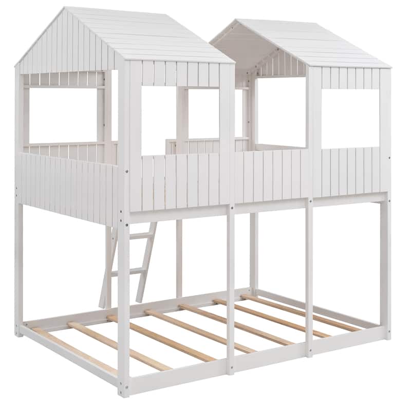 Full Over Full WoodBunk Bed with Roof, Window
