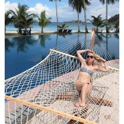 13 Foot Hand-Woven Cotton Rope Hammock With Hanger