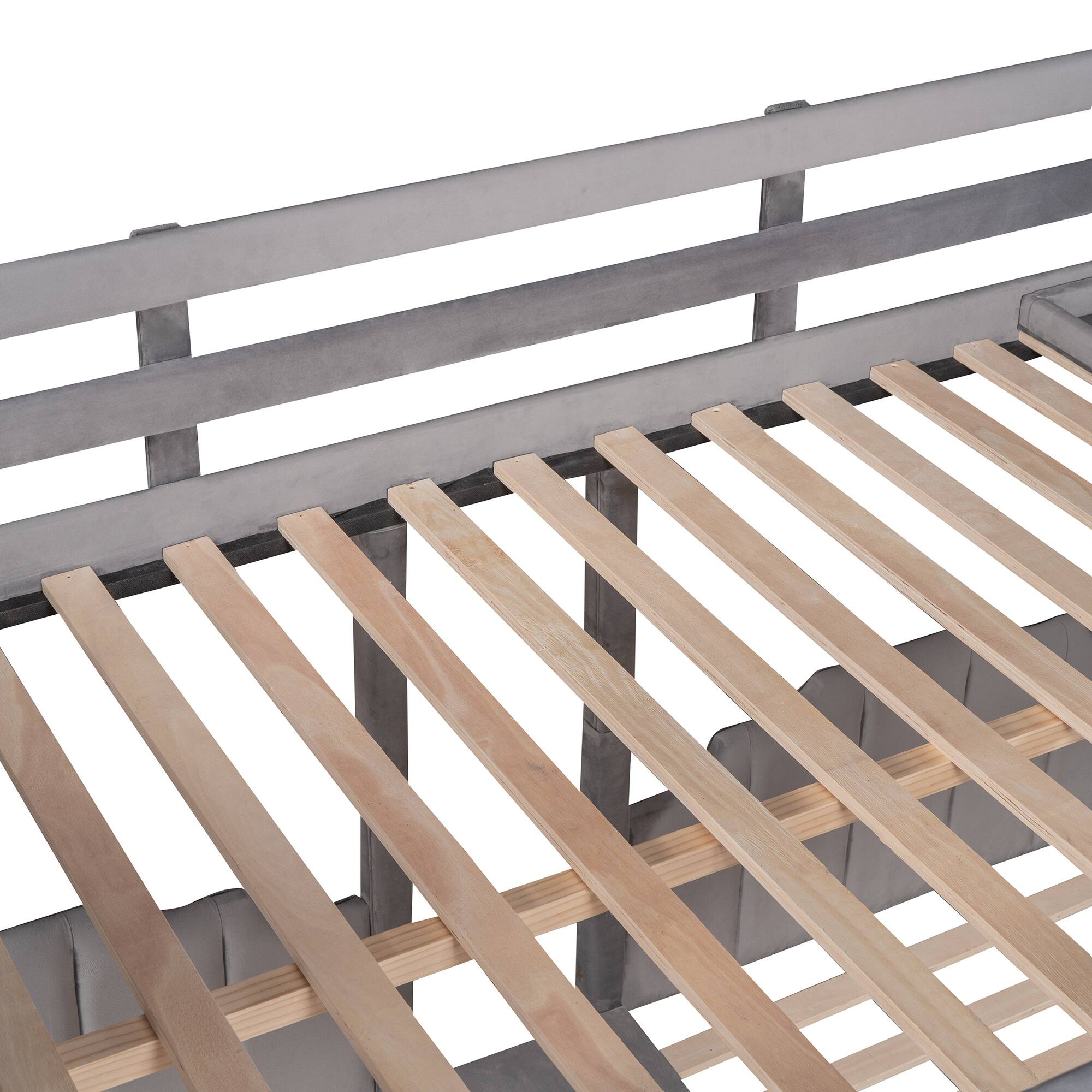 Velvet Triple Bunk Bed with Storage Drawers, Full Over Twin & Twin Bunk