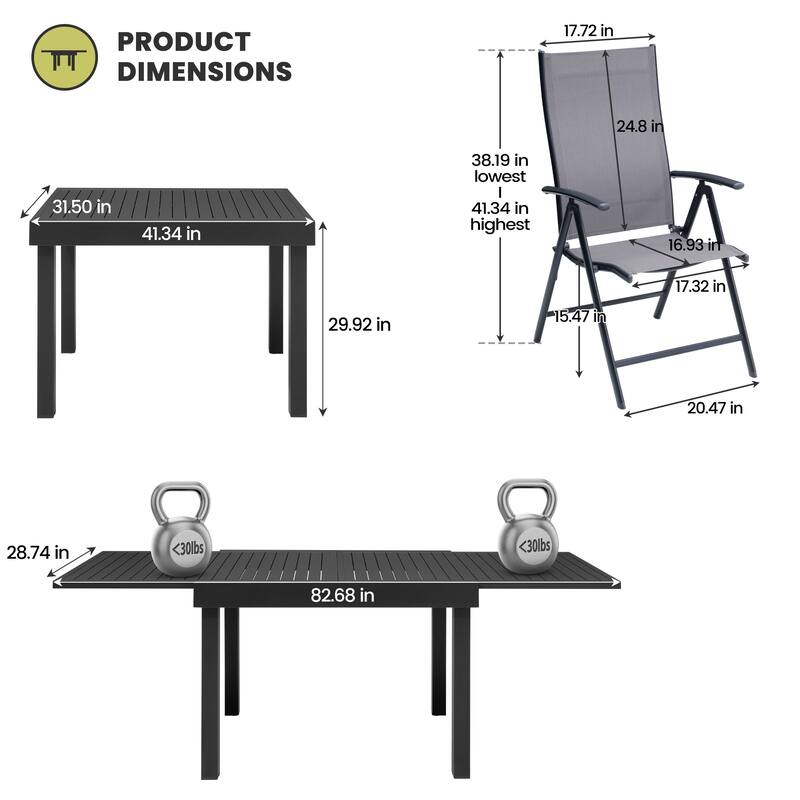5/7-Piece Outdoor Dining Set Aluminum Expandable Dining Table and Adjustable Folding Chairs