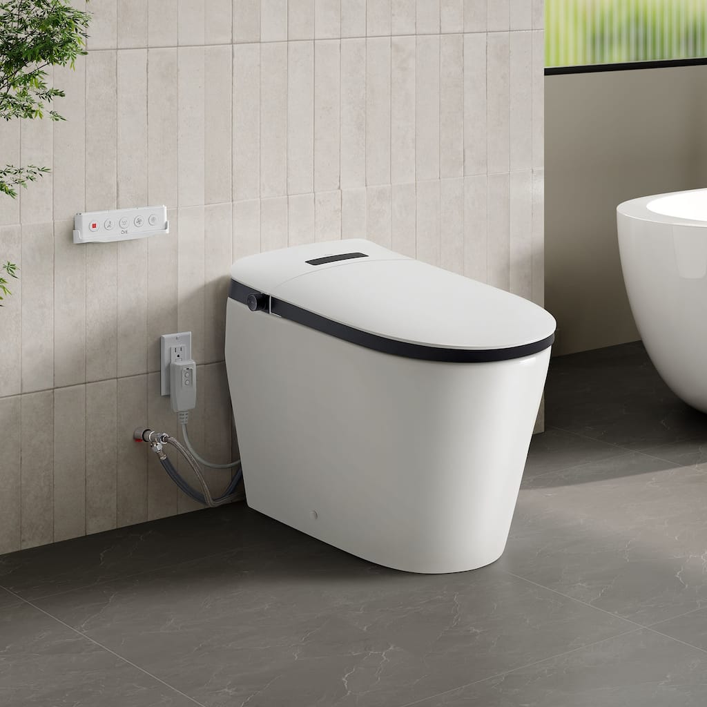 OVE Bradley ADA Accesible Dual-Flush Hands-Free Smart Bidet Toilet with Built-in Tank and Black Trim