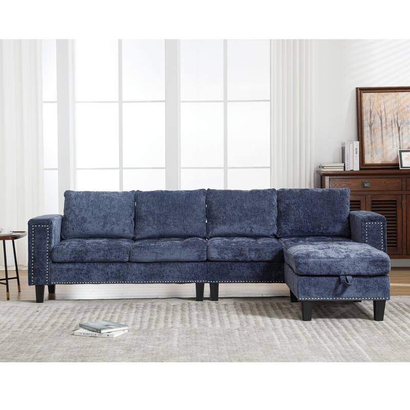 Contemporary Modular Sectional Sofa with Chenille Upholstery and Storage Ottoman for Living Room or Guest Room