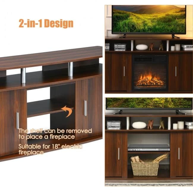 63" TV Entertainment Console Center with 2 Cabinets - 63" x 18" x 26" (L x W x H)