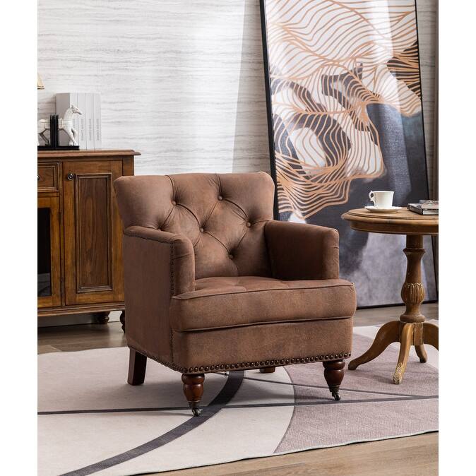 Antique Brown Upholstered Fabric Armchair, Club Chair Leisure Chair