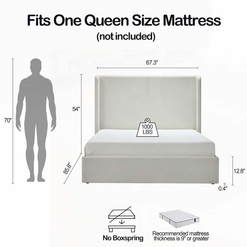 Upholstered Platform Bed Frame with Wingback Bed